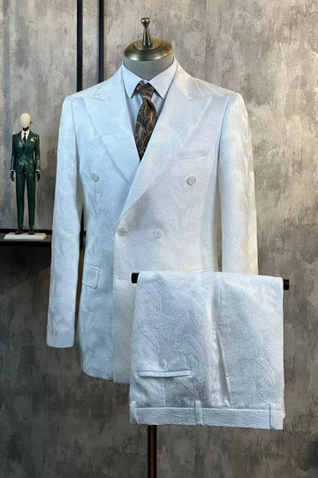Vit Peak Slag Jacquard 2-delade herrdräkter